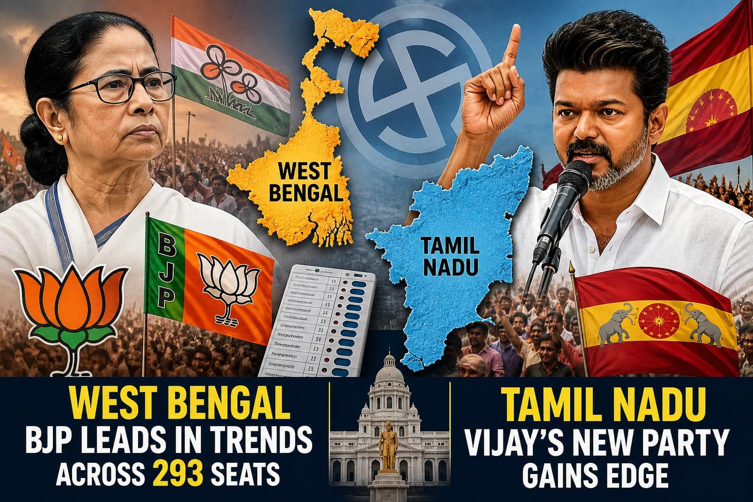 Assembly elections 2026: BJP ahead in West Bengal; Mamata recovers after early setback; Vijay’s party surges in Tamil Nadu as UDF gains in Kerala