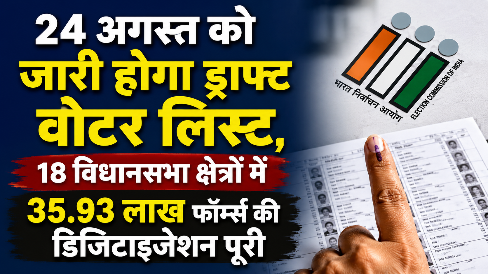 24 अगस्त को जारी होगा ड्राफ्ट वोटर लिस्ट, 18 विधानसभा क्षेत्रों में 35.93 लाख फॉर्म्स की डिजिटाइजेशन पूरी