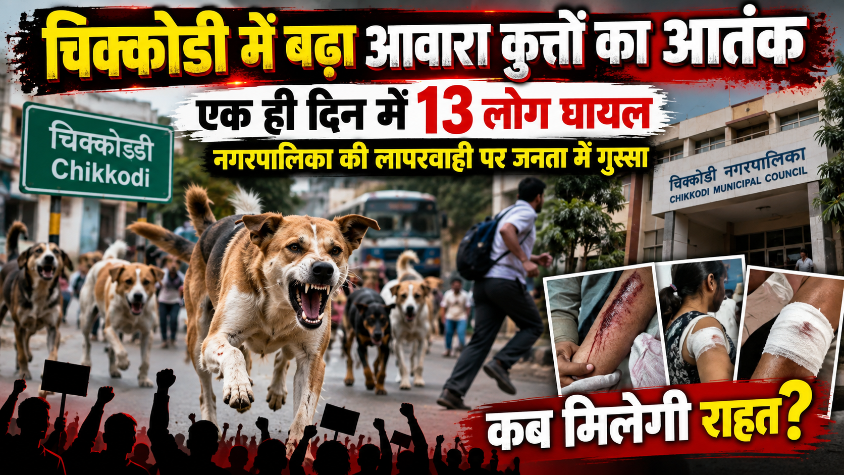 चिक्कोडी में बढ़ा आवारा कुत्तों का आतंक: एक ही दिन में 13 लोग घायल, नगरपालिका की लापरवाही पर जनता में गुस्सा