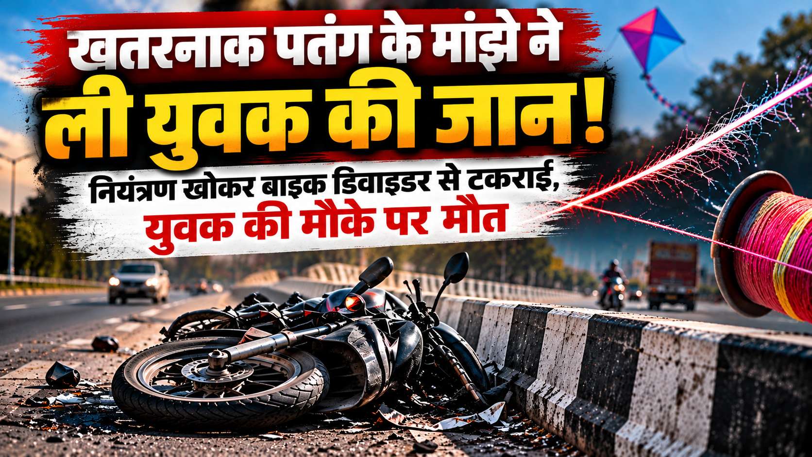 बेळगावी: खतरनाक पतंग के मांझे ने ली युवक की जान! नियंत्रण खोकर बाइक डिवाइडर से टकराई, युवक की मौके पर मौत