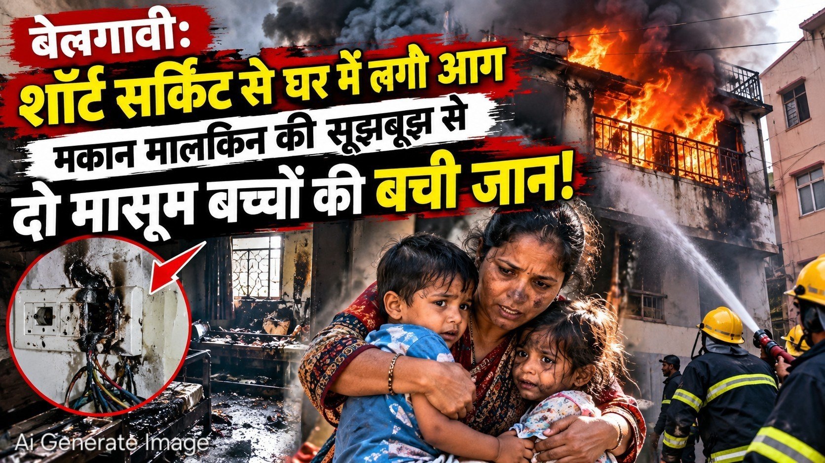 बेलगावी: शॉर्ट सर्किट से घर में लगी आग, मकान मालकिन की सूझबूझ से दो मासूम बच्चों की बची जान!